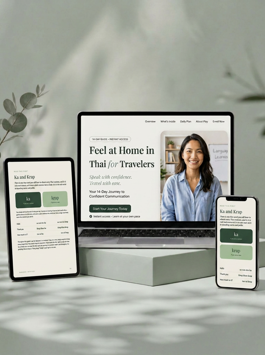 Feel at Home in Thailand guide shown on laptop, tablet and phone